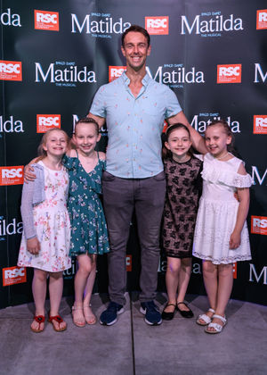 Craige Else (Miss Trunchbull) with Poppy Jones, Annalise Bradbury, Lara Cohen and Nicola Turner at the premiere of Matilda The Musical at Birmingham Hippodrome. Photo by: Simon Hadley