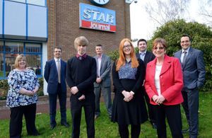 From back left, director of training at SBC Training, Ali Roberts, Chris Leggett, Kevin Humphreys from County Training at Shropshire Council, Councillor Shaun Davies and Shropshire Star editor, Martin Wright. Front, apprentices, Nathan Szulc, Rachael Humphries and director of quality at SBC Training, Christine Haycocks