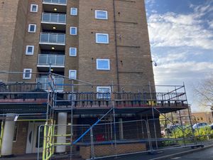 Scaffolding has been installed at Dean Court to protect residents from falling glass. Picture Martyn Smith/LDRS free for LDRS use