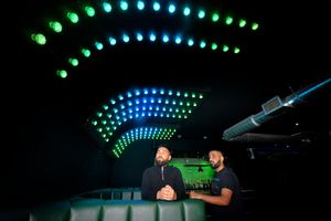 Aquib Janjua and Hazim Owens check out the booth lights