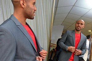 James Chambers gets fitted out for his Wembley suit.