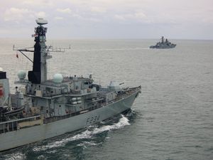 Supporting image for story: Royal Navy deployed to shadow Russian warship and freighter through British seas