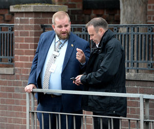 Stafford Prison governor Ralph Lubkowski talks to Pete Sturman outside the prison