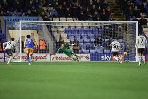 Charles Vernam of Grimsby Town scores a goal to make it 0-1 from the penalty spot