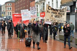 Dozens of people attended a protest in 2025