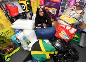Maureen Lewis from Walsall Black Sisters Collective with some of the items for the Jamaica hurricane appeal.