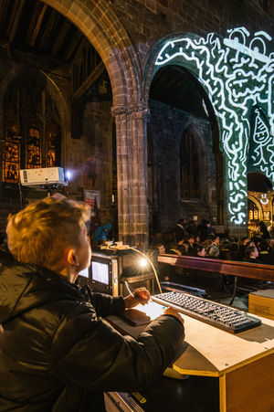 Joe Whale, aka Doodle Boy, creates art at St Mary's Church, Shrewsbury. Picture: Andy Hughes.
