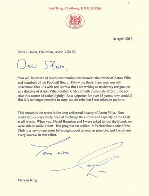 MailOnline carried this copy of Mervyn King's resignation letter