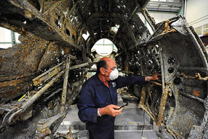 Technician John Warburton undertaking some of the intricate restoration work on the aircraft at the specialist centre