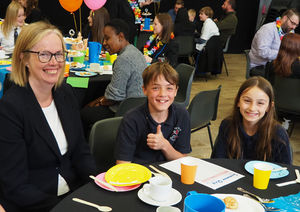 Claire Medhurst from St Peter's CE, with Thomas Hammond and Poppy Casasei
