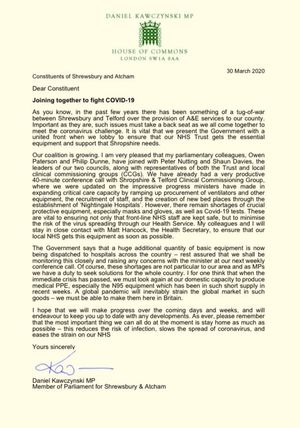 Daniel Kawczynski's letter to his constituents