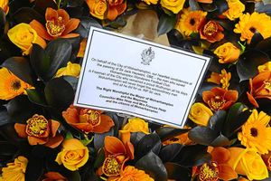 A wreath laid by the Mayor of Wolverhampton Councillor Michael Heap at Molineux following the death of Sir Jack Hayward