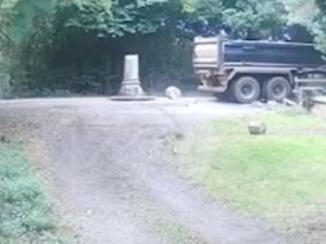 Footage released by Warwickshire Rural Crime Team shows the moment a lorry drive smashed 5ft-tall William Gladstone memorial cross in Lea Marston, Warwickshire, in August 2024. 