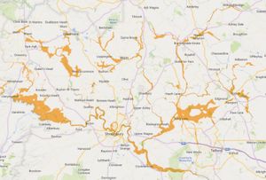 A Environment Agency map shows the flood alerts in place for the River Severn in Shropshire, the Severn Vyrnwy confluence and the Tern and Perry catchments.