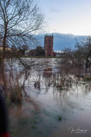 Flooding in Bangor-on-Dee where homes were evacuated. Pic: Ian Humphreys
