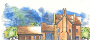 A view of the proposed property with double garages. The estate comes with 16 acres.