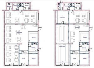 Plans showing how the Voujon Lounge in Darlaston will change from the current layout (left) to the new one with a shop. PIC: DPM Services
