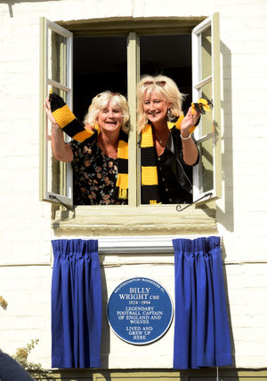 Billy Wright's daughters Vicky and Babette with the plaque