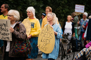 Campaigners and residents have marched in Bishop's Castle calling for health bosses to re-open inpatient beds at their hospital.