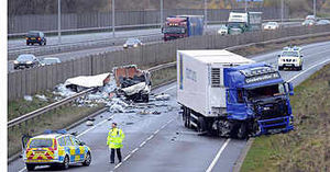 A van driver has been killed in a collision with a lorry in Staffordshire today.